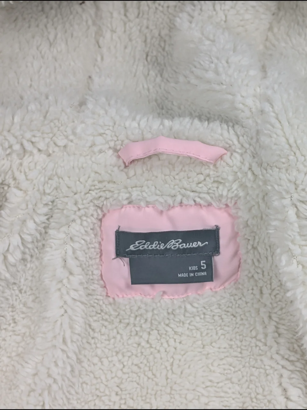 Eddie Bauer Girls Puffer Jacket Pink Gray Sherpa Lined Hooded Sz 5 Excellent
